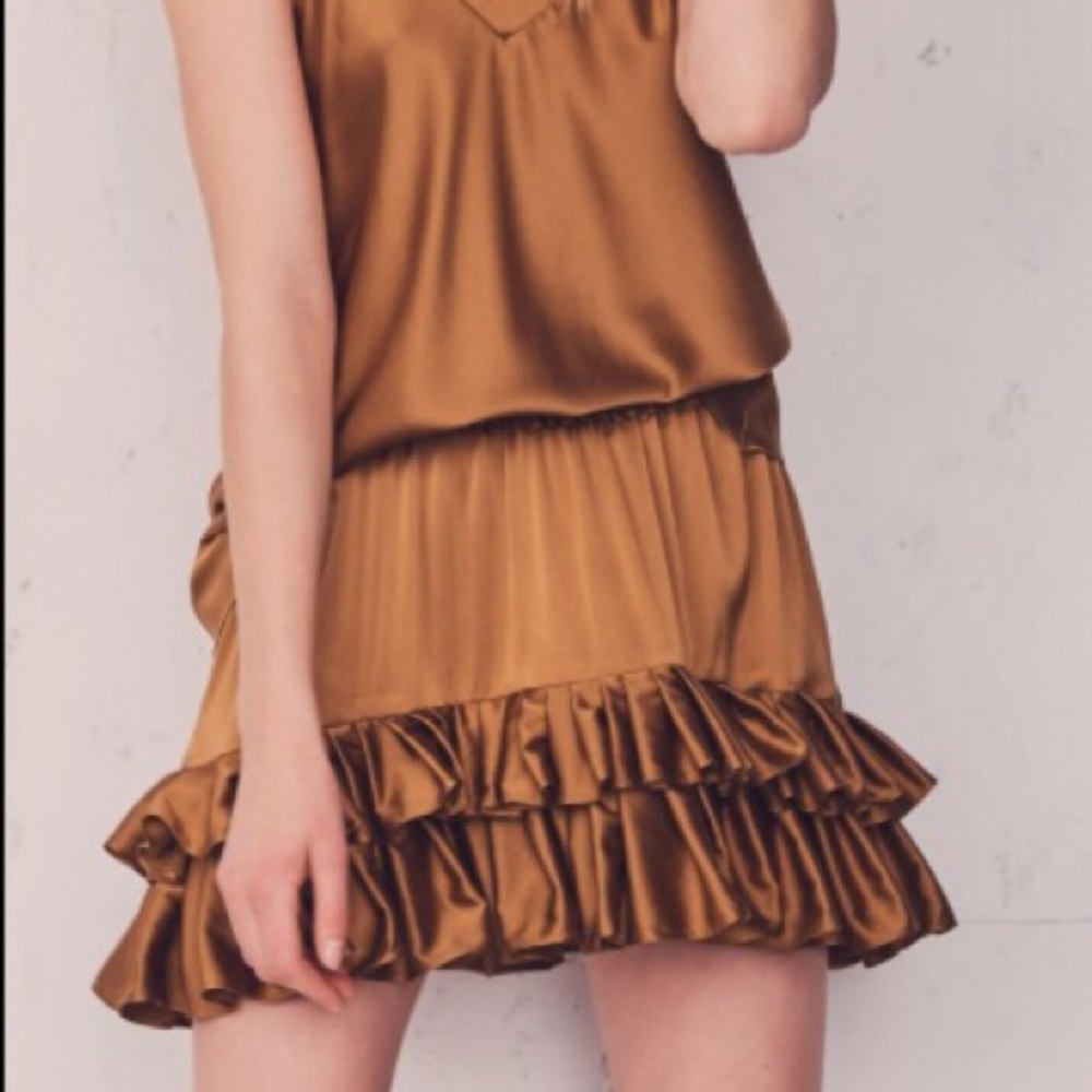 LoveShackFancy Kara Bronze Ruffle Mini Skirt